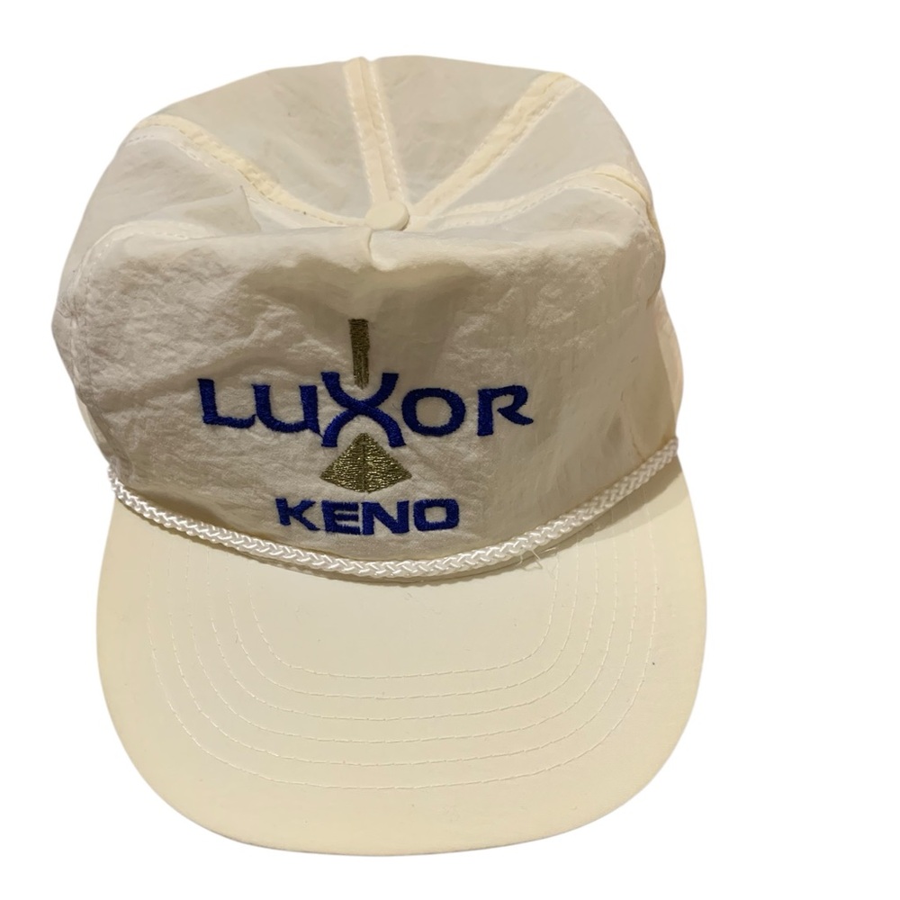 Luxor Cream Vintage SnapBack Hat with Blue and Gold Stitching